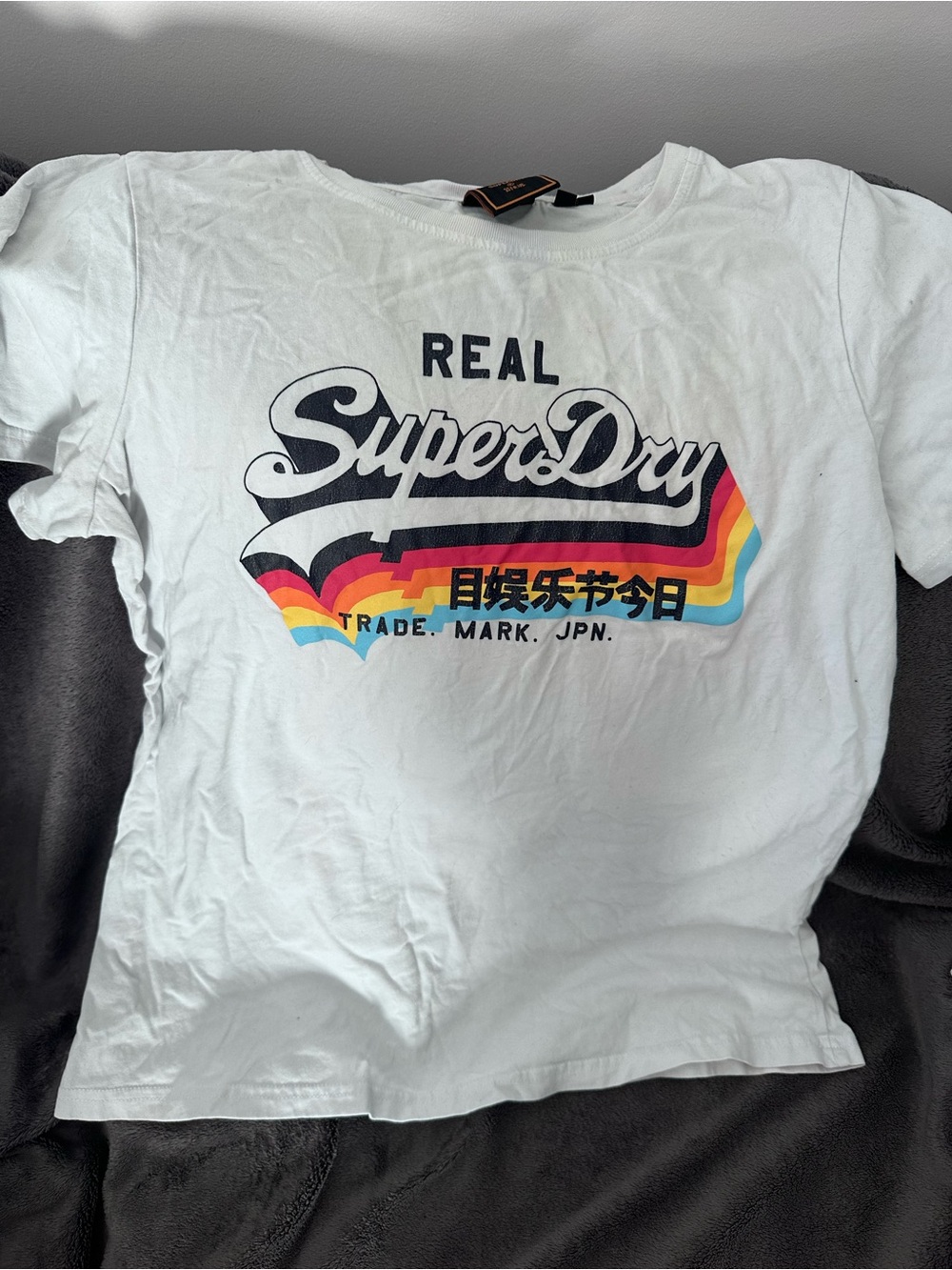 Superdry White Graphic Tee with Rainbow Stripe Logo